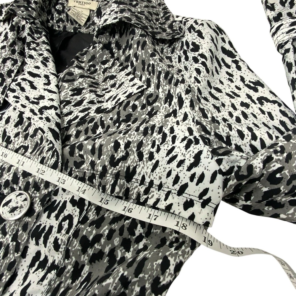 Vertigo Paris Womens Med Leopard Print Belted Button Coat Jacket Art Deco Trendy - Picture 14 of 16